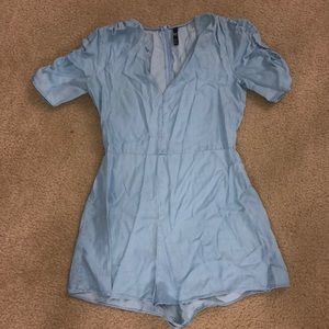 Baby Blue Romper with Ruffled Sleeves